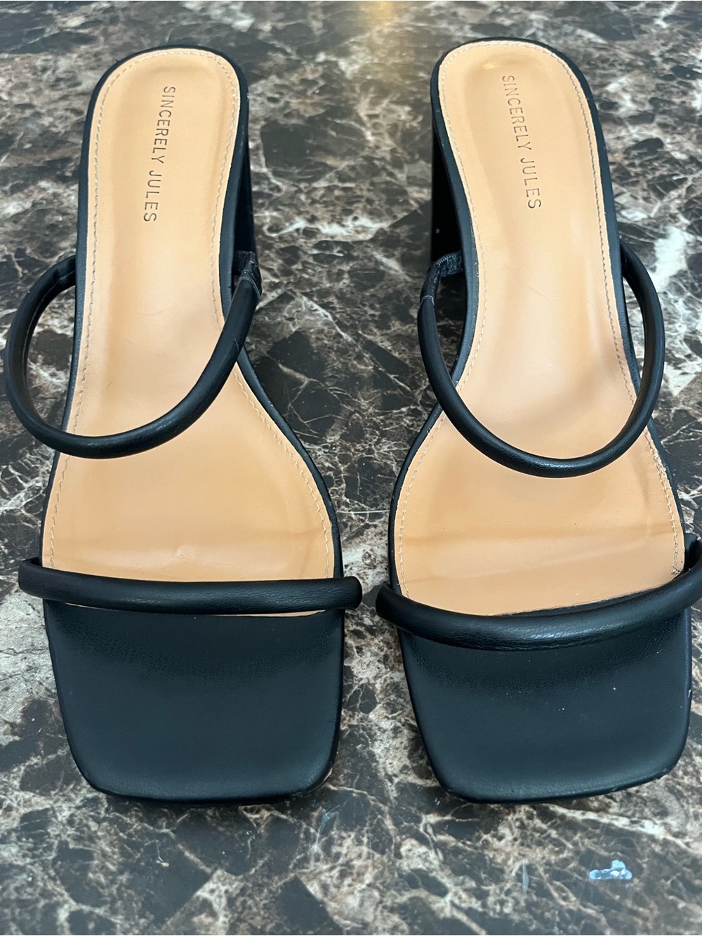 Sincerely Jules Black Double-Strap Square Toe Heels 10M